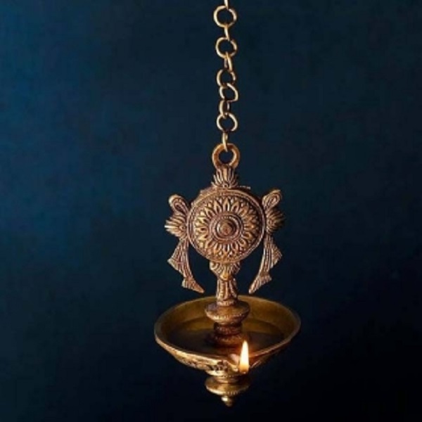 Chakra Design Brass Hanging Diya with by Aakrati Indian Handicraft Diya Handmade Lamp