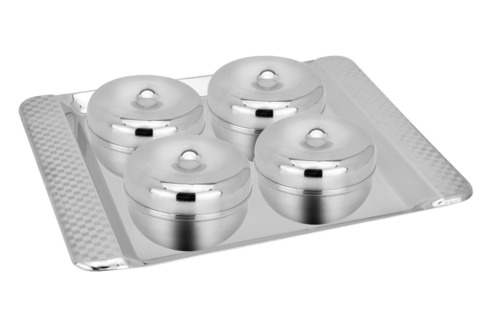 Stainless steel apple bowl 4 pcs with tray