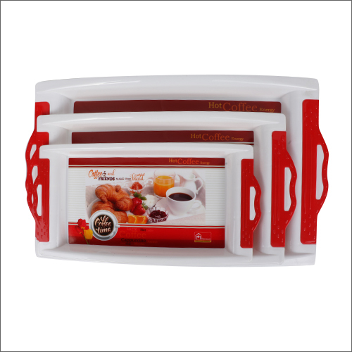 Plastic Red And White Designed Serving  Tray 3 Pcs Set