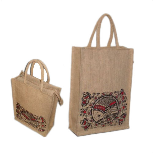 Multicolor Brown Fancy Printed Jute Bag