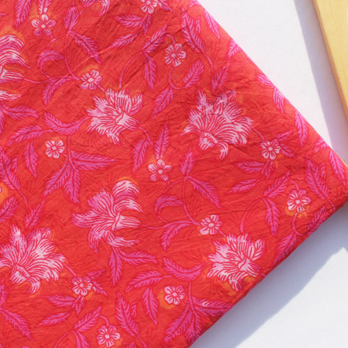 floral  barbie pinkhand block print fabric