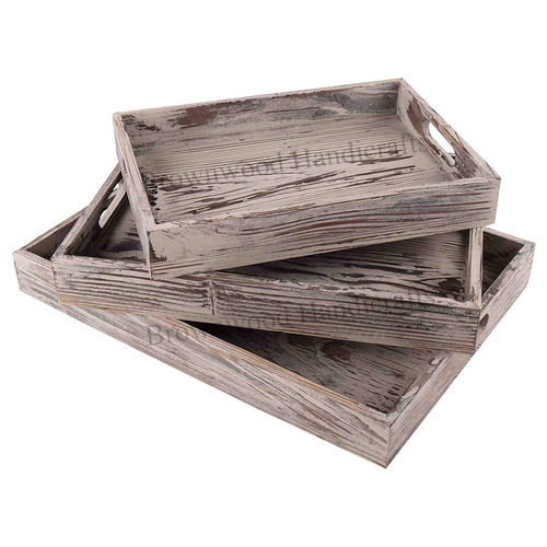 Pine Wood Serving Trays Set Of 3 With White Wash Finish Size: 16.5 X 12 Inch