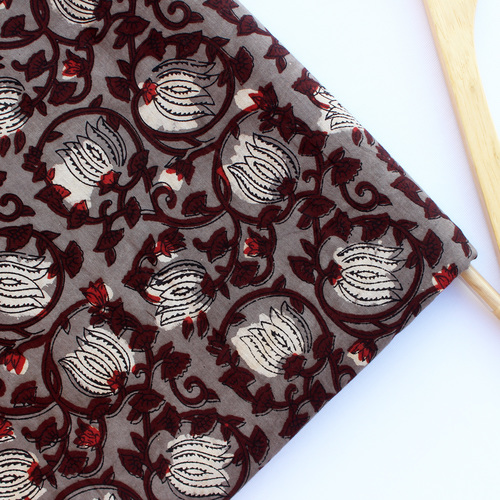 hand block Burgundy floral print