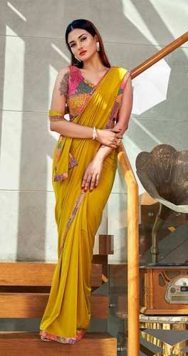 Yellow Imported Lycra Party Wear Designer Single Saree