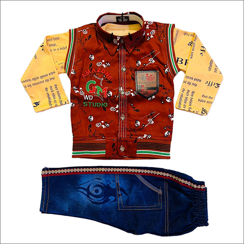 Kids Collar Neck Shirt And Pant Set