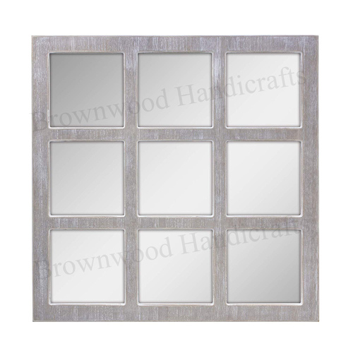 White Wash Mdf Grid Mirror Wall Panel
