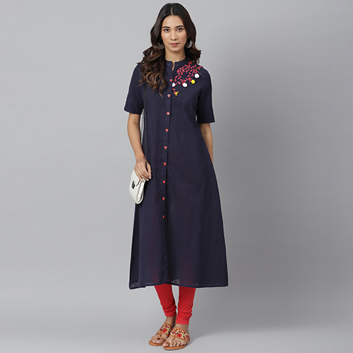 Navy Blue Women Cotton Kurti