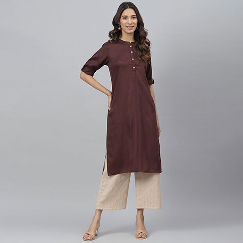 Solid Brown Women Kurti