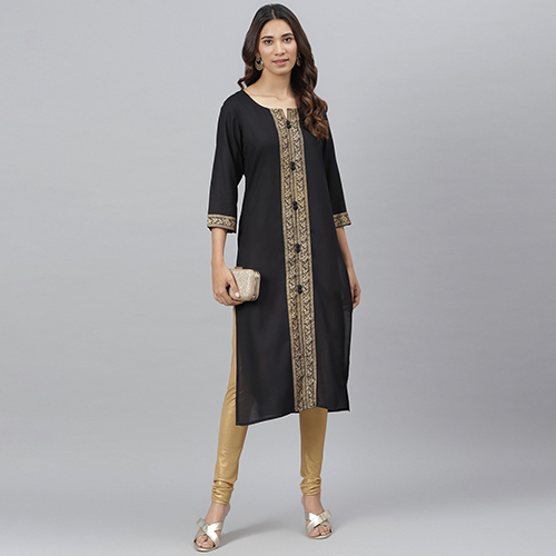 Ladies Black Golden Trendy Kurti