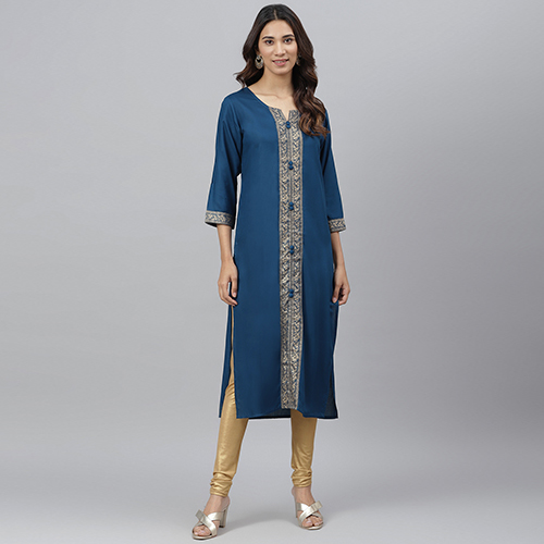 Ladies Blue Golden Printed Kurti