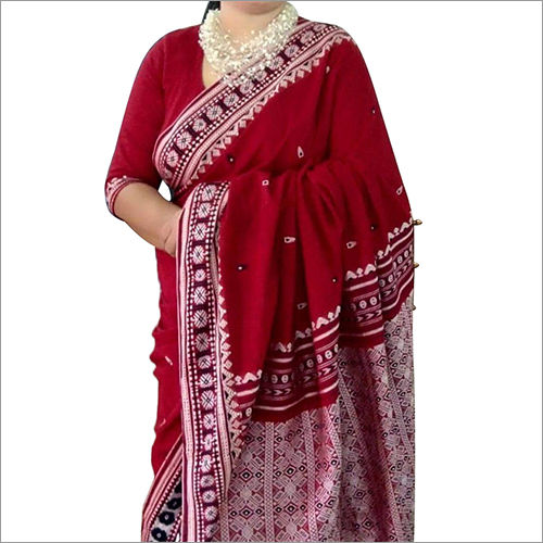 Red Pure Cotton Jamdani Saree