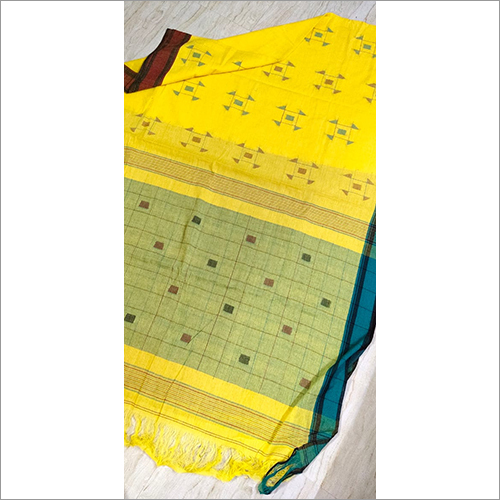 Yellow Printed Pure Cotton Jamdani Saree