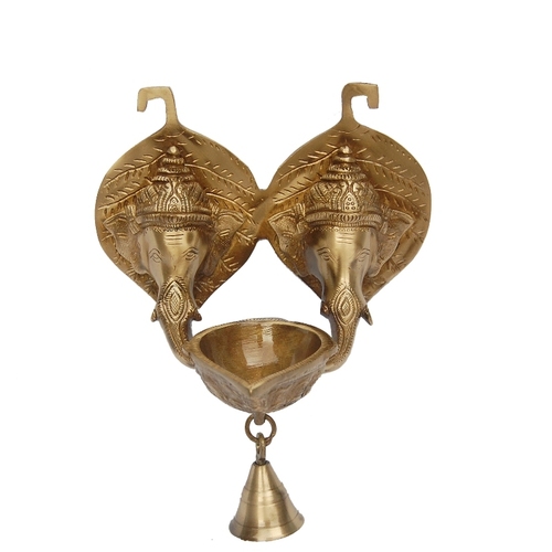 Brass Oil Lamp of Two Faces of Lord Ganesha