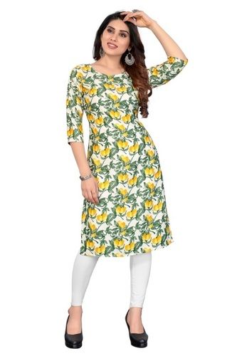 Ladies Straight Printed Crepe Kurtis