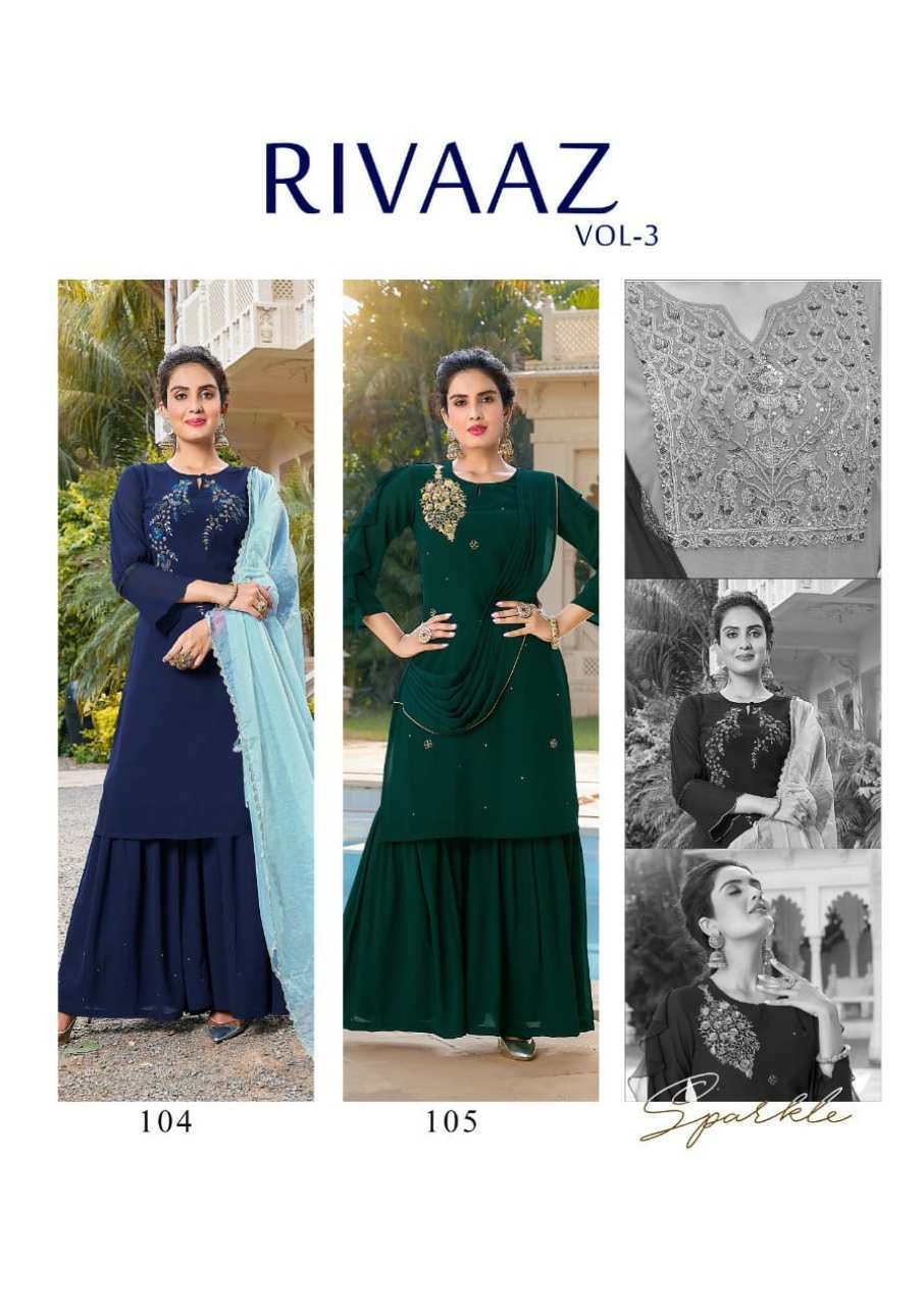 Rivaaz Vol 3 Designer Georgette Kurti With Pant Dupatta Set