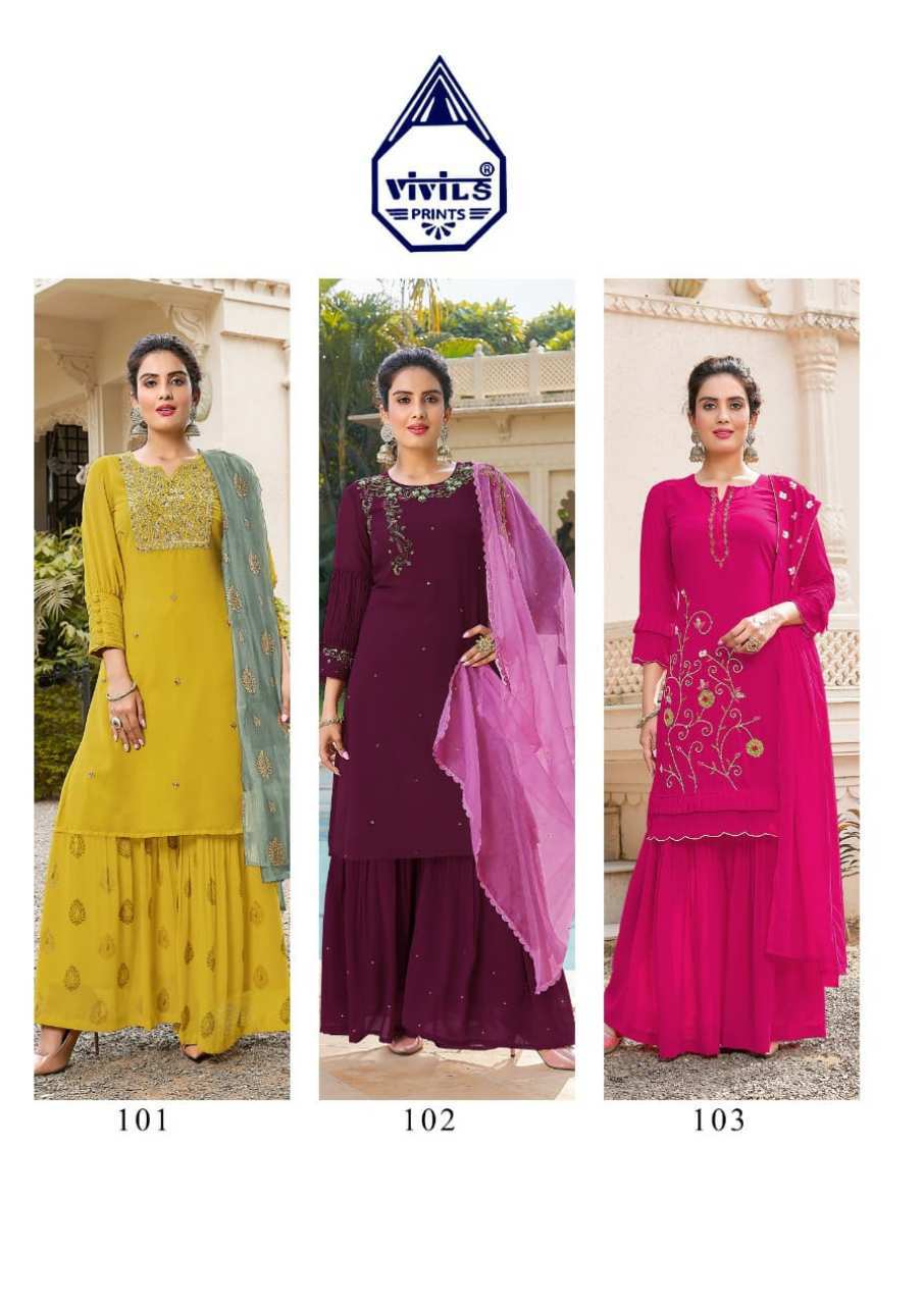 Rivaaz Vol 3 Designer Georgette Kurti With Pant Dupatta Set