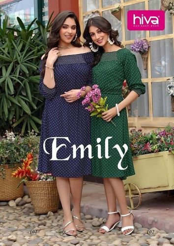 Emily Designer Rayon Women Kurti Catalogue Set
