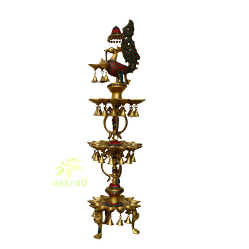 Beautiful peacock shape 3 floor brass metal hand made oil lamp