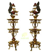 Polishing Diya Stand Three Floor In Brass With Decorative Work Set Of 2 By Aakrati