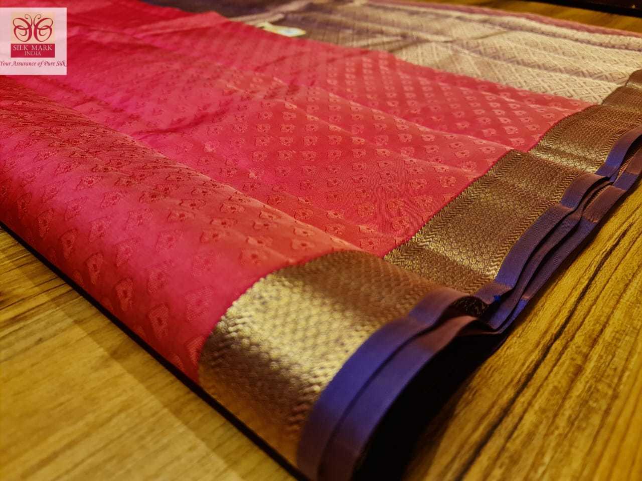 Kanjivaram Pure Silk Saree With Pink Blue