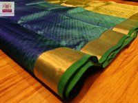 Kanjivaram Pure Silk Saree Blue With Green