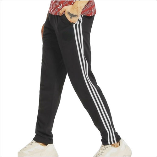 Mens Black Striped Track Pant