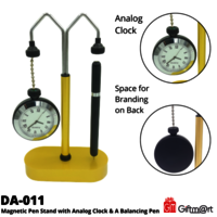 Magnetic Pen Holder With Analog Clock And A Balancing Pen - Color: Black