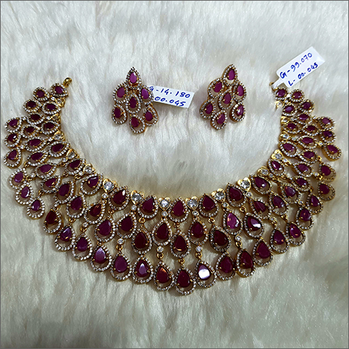 Gold Red Kundan Necklace Set