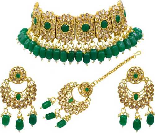 Indian Traditional Kundan Design Beads Choker Patti Necklace Set