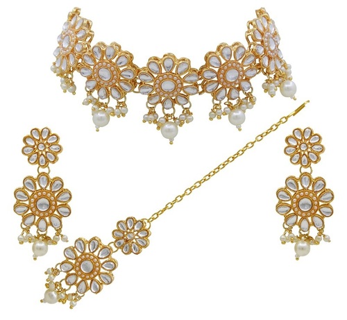 Traditional Gold Plated White Necklace Set for Women By ALEX JEWELLERY PVT LTD