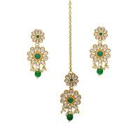 Traditional Gold Plated Green Necklace Set for Women