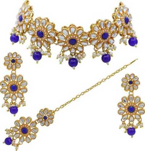 Traditional Gold Plated Blue Necklace Set for Women