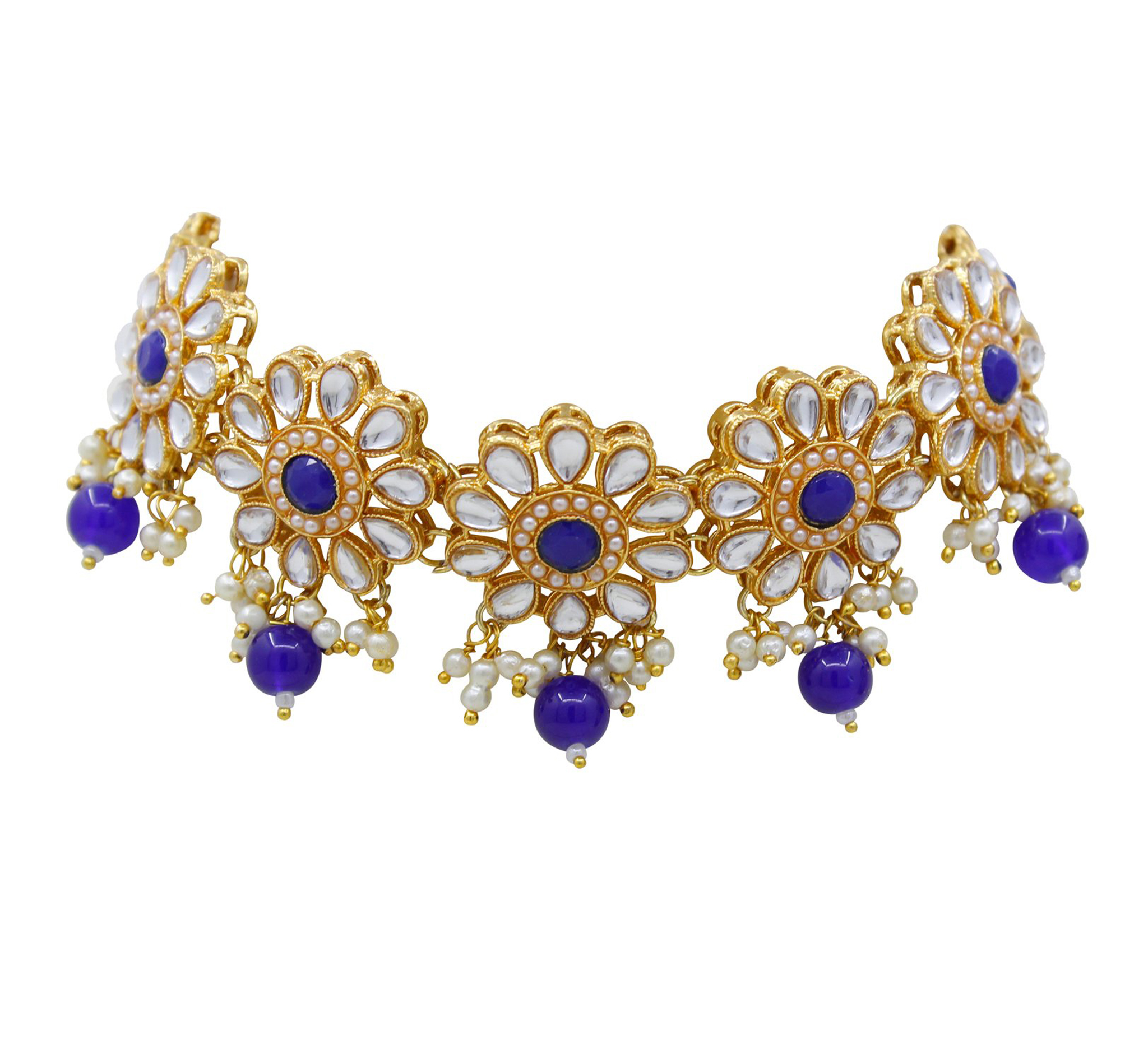 Traditional Gold Plated Blue Necklace Set for Women