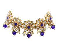 Traditional Gold Plated Blue Necklace Set for Women