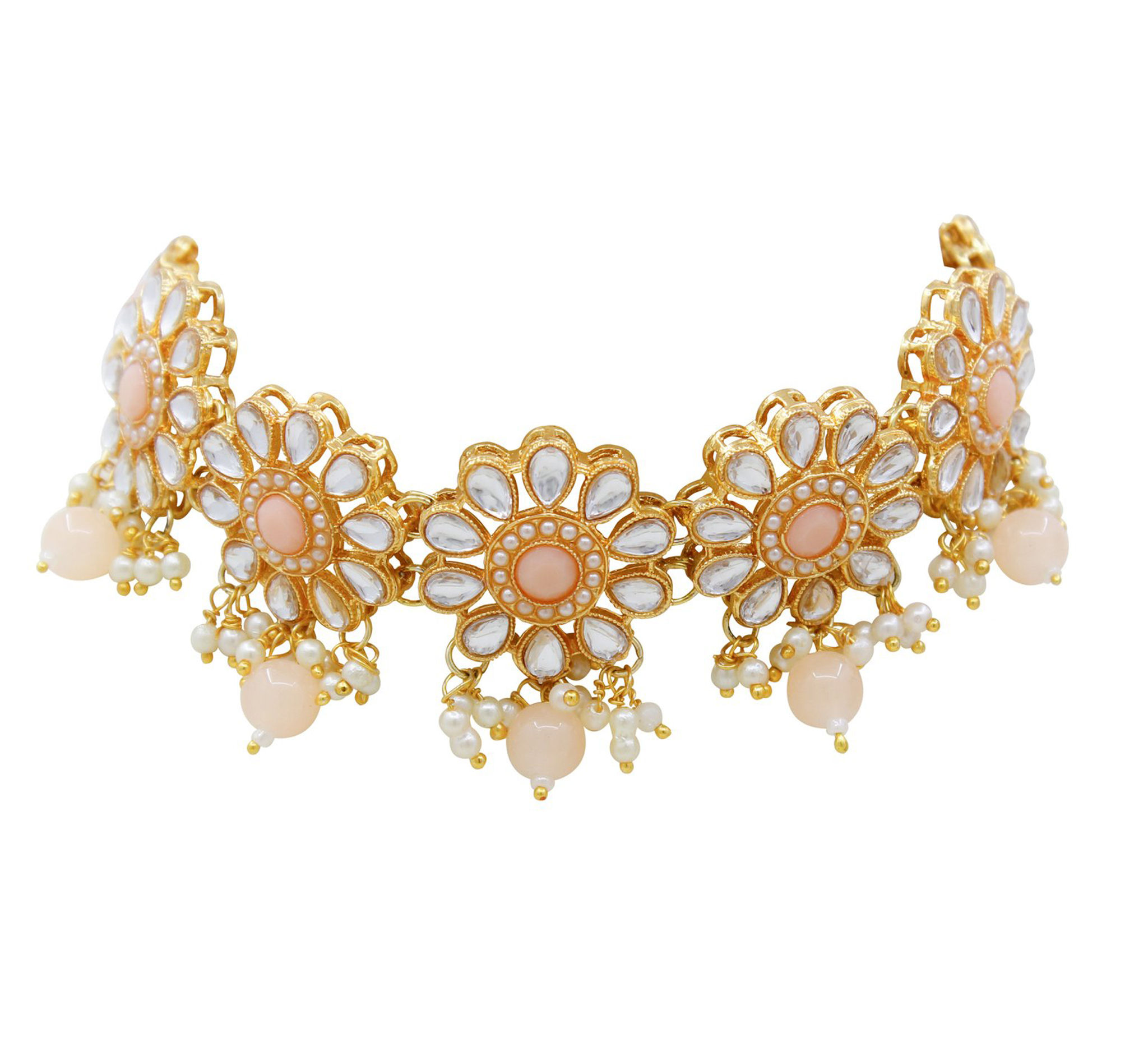 Traditional Gold Plated Peach Necklace Set for Women