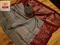 Kanjivaram Pure Silk Saree Grey With Marron