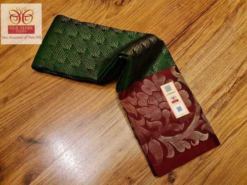 Kanjivaram Pure Silk Saree Green With Marron