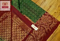 Kanjivaram Pure Silk Saree Green With Marron