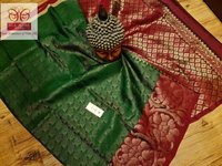 Kanjivaram Pure Silk Saree Green With Marron