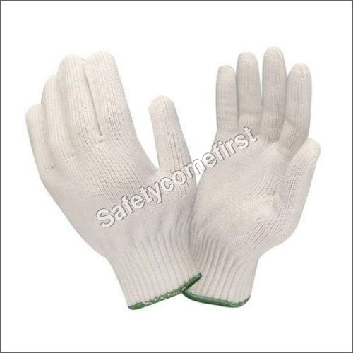 Cotton Knitted Hand Gloves - Medium Size, Disposable, White and Blue | Ideal for Material Handling, Suitable for Men