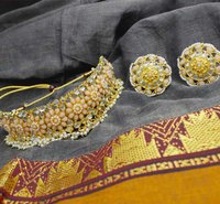 Bridal Kundan Pearl Peach Gold Plated Choker Necklace Set