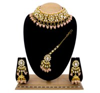 Traditional Indian Bridal Peach Kundan Choker Gold Plated Necklace Set