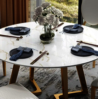 Round Dining Table Modern White Natural Stone Top Stainless Steel Gold Legs