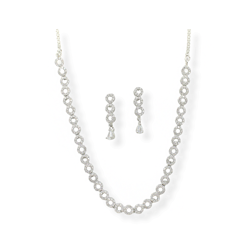 Silver Party Wear Collection American Diamond Necklace Set