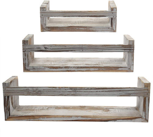 Burnt Distress White Pine Wood Wall Shelves Set Of 3 Shelves