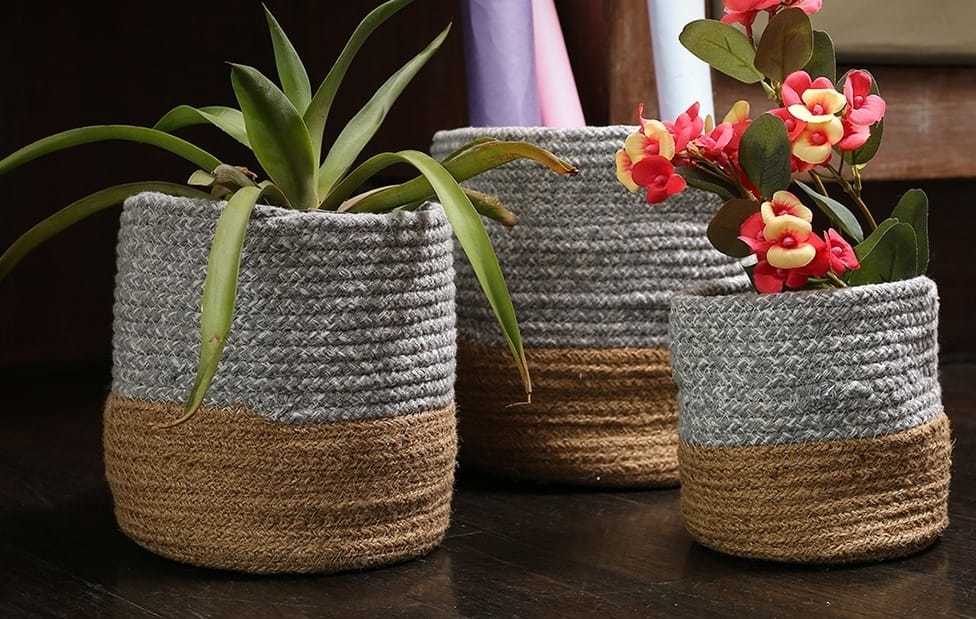 Hand Made Natural Jute Cotton Basket