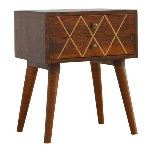 Brass And Wooden Bedside Table