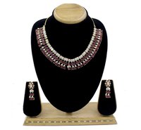 American Diamond and Ruby Gold Plated Necklace Set
