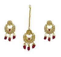 Indian Traditional Kundan Design Red Beads Choker Patti Necklace Set