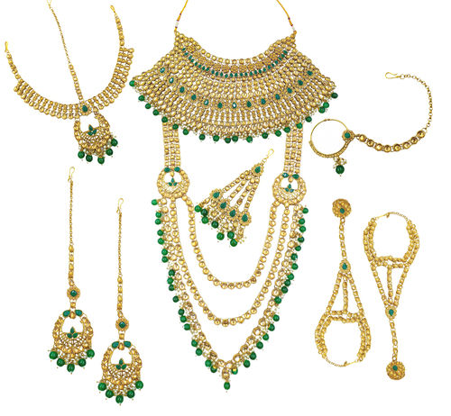 Indian Traditional Gold Plated Kundan Dulhan Bridal Jeweler Set With Choker Earrings Maang Tikka For Women